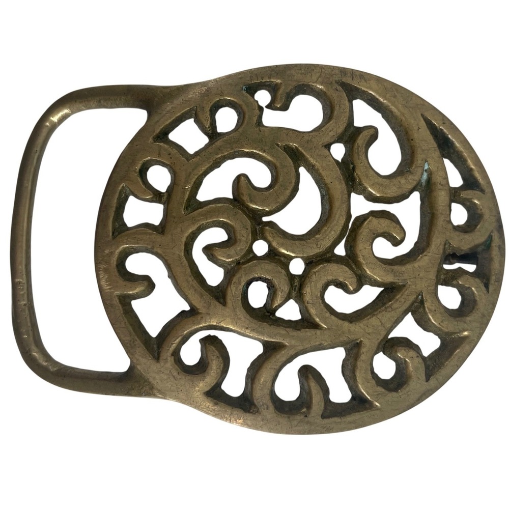 Vintage Statement Belt Buckle Women OS Artsy Boho Retro‎ Taiwan Solid Brass 234